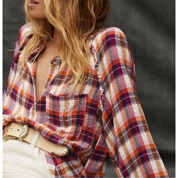 Anthropologie Pilcro Breezy Button Down Plaid shirt, XS $98 C27 - Picture 2 of 10